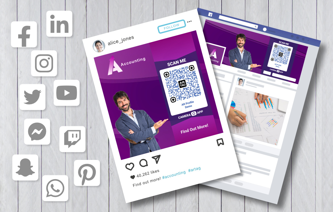 AR Tag Promo Example - QR Social Media Posts and Stationary